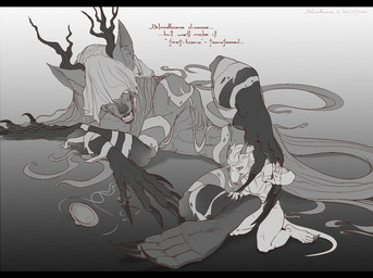 anthro black_bars body_worship claws clothing dominant duo feet female female/female forced fur hair nude paws simple_background size_difference smile soles tail teeth toe_claws toes kredri bloodborne fromsoftware mythology sony_corporation sony_interactive_entertainment vicar_amelia canid canine canis dragon lizard mammal monster mythological_canine mythological_creature mythological_scalie reptile scalie werecanid werecanine werecreature werewolf wolf hi_res letterbox monochrome