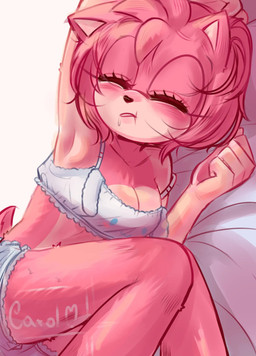 antenna_hair anthro arm_above_head bedding black_nose breasts cleavage clothed clothing countershade_arms countershade_face countershade_torso countershading eyelashes eyes_closed female frilly frilly_clothing frilly_underwear hair hand_above_head multicolored_body pink_body pointed_tail pointy_ears prick_ears sleeping two_tone_body underwear mixuzu02 sega sonic_the_hedgehog_(series) amy_rose eulipotyphlan hedgehog mammal absurd_res hi_res signature