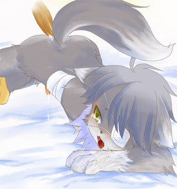all_fours amputee anal anal_penetration anthro ass_up black_body black_fur blue_hair bodily_fluids disability disembodied_penis duo erection eye_patch eyewear fur genital_fluids genitals grey_body grey_fur hair male male/male male_penetrated male_penetrating male_penetrating_male multicolored_body multicolored_fur nude penetration penis precum sex solo_focus tail tears two_tone_body two_tone_fur white_body white_fur yellow_eyes young young_anthro kurogitsune canid canine fox mammal