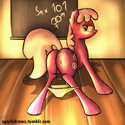 animal_genitalia animal_vulva bedroom_eyes bodily_fluids butt chalkboard clothed clothing cum cum_on_butt cutie_mark equine_genitalia equine_vulva eyelashes female female_symbol feral fluffy fluffy_tail fur gender_symbol genital_fluids genitals green_eyes hair half-closed_eyes hooves information_board inside long_hair looking_at_viewer looking_back male/female_symbol male_symbol narrowed_eyes number panties partially_clothed pink_hair pink_tail presenting presenting_hindquarters purple_body purple_fur raised_tail school seductive sex_education sexuality_symbol smile snout solo subject_number symbol tail teacher underwear vulva sparkdraws friendship_is_magic hasbro my_little_pony cheerilee_(mlp) earth_pony equid equine horse mammal pony 1:1 2015
