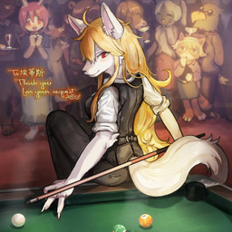 5_ball alcohol anthro beverage billiard_table black_bottomwear black_clothing black_pants blonde_hair blue_clothing blue_eyes blue_shirt blue_topwear bottomwear butt clothing eyewear female female/female female_anthro furniture green_eyes group hair long_hair long_pants male male/female male/male male_anthro pants pink_hair red_eyes shirt sitting sunglasses table topwear waiter white_ears white_hair wine yellow_eyes young young_anthro di_do_di_do changed_(video_game) ids_(user) ace_heart_(ids) avian bird canid canine canis domestic_cat domestic_dog felid feline felis mammal hi_res