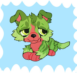 ambiguous_gender black_nose bodily_fluids cheek_tuft circle_eyebrows crying eyebrows eyelashes facial_tuft feral floppy_ears fur green_body green_eyes green_fur head_tuft leg_markings lidded_eyes lying makeup markings mascara on_front paws red_body red_fur running_makeup running_mascara socks_(marking) solo striped_body striped_fur stripes style_emulation tail tears tuft tgray9937 hasbro littlest_pet_shop fan_character canid canine canis collie domestic_dog herding_dog mammal pastoral_dog sheepdog hi_res