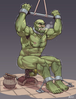 5_toes armpit_hair barazoku bdsm big_muscles bodily_fluids body_hair bondage bound dripping excessive_genital_fluids excessive_precum fangs feet genital_fluids genitals green_body green_skin humanoid_feet humanoid_genitalia humanoid_penis humanoid_pointy_ears male muscular muscular_bottom muscular_humanoid muscular_male muscular_sub nipples not_furry nude penis plantigrade pointy_ears precum predicament_bondage restrained scar sex_slave shaking shivering slave solo submissive submissive_humanoid submissive_male teeth toes berububs humanoid orc