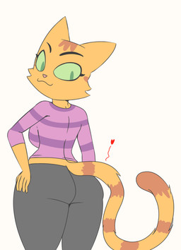 5_fingers anthro bent_arm big_breasts big_butt big_ears big_eyes black_eyebrows bottomwear breasts butt cheek_tuft closed_smile clothed clothed_anthro clothed_female clothing curved_eyebrows curved_tail eyebrows eyelashes facial_markings facial_tuft female fingers fully_clothed fully_clothed_anthro fully_clothed_female fur fur_tuft green_eyes green_sclera grey_bottomwear grey_clothing grey_pants hand_on_hip hand_on_own_hip head_markings head_turned heart_symbol humanoid_hands iris light_body light_fur long_tail looking_at_butt looking_at_own_butt looking_at_self looking_back looking_back_at_self looking_down looking_down_at_self markings mature_anthro mature_female mouth_closed no_pupils orange_body orange_ears orange_fur orange_stripes orange_tail pants pattern_clothing pattern_shirt pattern_t-shirt pattern_topwear pink_nose pointy_ears pose prick_ears purple_clothing purple_shirt purple_t-shirt purple_topwear red_heart shirt simple_background smile solo standing striped_body striped_clothing striped_face striped_fur striped_markings striped_shirt striped_t-shirt striped_tail striped_topwear stripes t-shirt tail tail_markings thick_thighs three-quarter_view topwear tuft white_background wide_hips 4chan_anon unknown_artist litterbox_comics fran_(litterbox_comics) domestic_cat felid feline felis mammal tabby_cat 2025 absurd_res digital_drawing_(artwork) digital_media_(artwork) hi_res portrait three-quarter_portrait