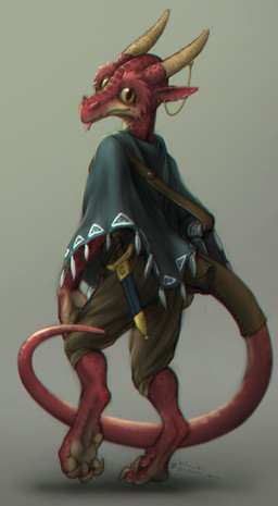anthro clothing dagger ear_piercing exposure_variation female furgonomic_piercing furgonomics horn horn_piercing jewelry melee_weapon piercing poncho simple_background solo tail tongue tongue_out weapon yellow_eyes the_gentle_giant dungeons_and_dragons hasbro wizards_of_the_coast myrtel_drakdottir kobold scalie hi_res