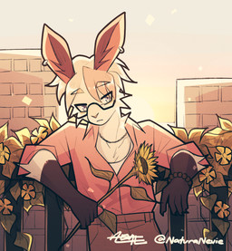 5_fingers anthro bottomwear bracelet brown_claws brown_eyebrows brown_inner_ear_fluff claws clothed clothing ear_piercing eyebrows eyewear fingers flower fur glasses gloves_(marking) grey_eyes hair holding_object inner_ear_fluff jewelry leaf male markings morning multicolored_body multicolored_fur necklace outside pants piercing pink_nose plant shirt solo tan_body tan_fur tan_hair topwear tuft wearing_glasses naturanevie hare lagomorph leporid mammal hi_res