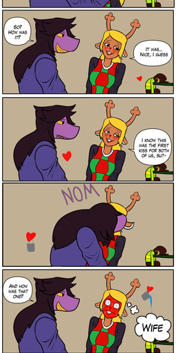 ambiguous_gender anthro female female/female group kissing text trio arcatech deltarune undertale_(series) kris_dreemurr noelle_holiday susie_(deltarune) human humanoid mammal absurd_res english_text hi_res