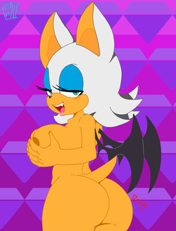 5_fingers anthro areola bedroom_eyes big_breasts big_butt biped black_wings blue_eyeshadow breast_squish breasts brown_areola butt eyeshadow female female_anthro fingers hair holding_breast lipstick looking_at_viewer looking_back looking_back_at_viewer makeup membrane_(anatomy) membranous_wings narrowed_eyes nude nude_anthro nude_female open_mouth pattern_background pink_lipstick purple_background seductive simple_background solo squish standing tail tan_body tan_inner_ear tan_skin tan_tail teal_eyes three-quarter_view white_ears white_hair wings snailbail22 tenshigarden sega sonic_the_hedgehog_(series) rouge_the_bat bat mammal 2022 artist_collaboration digital_media_(artwork) hi_res portrait three-quarter_portrait