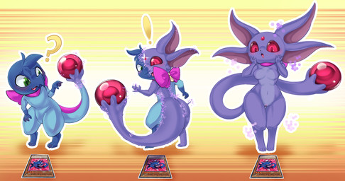 anthro blue_body blue_hair blush bow_tie breast_growth breasts featureless_breasts female forehead_gem fur gem gender_transformation genitals green_eyes growth hair male mtf_transformation multicolored_body nude nude_anthro nude_female pink_body pink_bow_tie purple_body purple_fur red_eyes solo species_transformation standing tail transformation two_tone_body vulva yu-gi-oh_card bimboaudino nintendo pokemon yu-gi-oh! crystal_beast_ruby_carbuncle dez_(ashura43) crystal_beast duel_monster generation_7_pokemon pokemon_(species) salandit hi_res