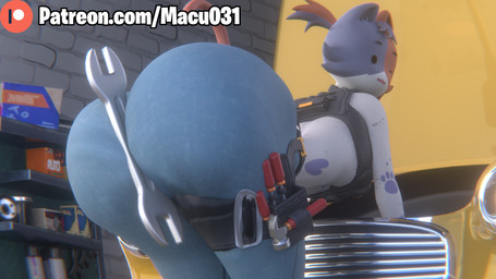 anthro big_butt blue_body blue_fur bottomwear butt car clothing female fur hair hammer huge_butt hyper hyper_butt orange_body orange_fur pants ponytail solo tail tattoo text tools vehicle white_body white_fur wrench macu031 epic_games fortnite cate_meowdy calico_cat domestic_cat felid feline felis mammal 16:9 3d_(artwork) 4k absurd_res digital_media_(artwork) hi_res url widescreen