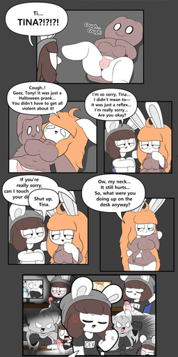 anthro balls blush camel_toe clothed clothing dialogue duo female genitals holidays male male/female masturbation panties partially_clothed penis scared startled text underwear violence tonytoran halloween ghost_cat_(tonytoran) tina_(tonytoran) tony_(tonytoran) chinchilla chinchillid domestic_cat felid feline felis ghost lagomorph leporid mammal rabbit rodent spirit absurd_res comic english_text hi_res