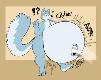 anthro belly belly_inflation belly_slap big_belly derp_eyes inflation male slap solo synful2023 fernkarrythewolf fernkarry canid canine canis mammal wolf absurd_res hi_res