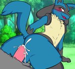 anal anal_penetration anthro balls balls_touching blue_body blush bodily_fluids butt cum cum_in_ass cum_inside duo fur genital_fluids genitals looking_pleasured male male/male on_bottom on_top penetration penis reverse_cowgirl_position sex tail jhussethy nintendo pokemon generation_4_pokemon lucario pokemon_(species) hi_res