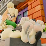 4_toes anthro barefoot bench blush body_blush brush feathers feet female foot_blush foot_fetish foot_focus hindpaw paws sitting soles solo tickling tickling_feet toes twintails3d highwizard_(modeler) animal_crossing nintendo isabelle_(animal_crossing) canid canine canis domestic_dog mammal shih_tzu toy_dog 1:1 3d_(artwork) digital_media_(artwork) hi_res