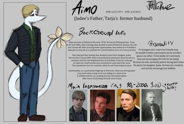 anthro black_clothing black_eyes black_jacket black_topwear blonde_hair bottomwear brown_clothing brown_footwear brown_shoes clothing collared_shirt denim denim_bottomwear denim_clothing dress_shirt footwear grey_body grey_scales hair hand_in_pocket jacket jeans long_tail male pants pockets scales shirt shoes short_hair smile snout solo tail tail_tuft text topwear tuft yellow_sclera joebamna cavemanon_studios snoot_game aimo_(snoot_game) fan_character dinosaur prehistoric_species reptile saurischian scalie theropod troodon troodontid 2025 absurd_res english_text hi_res model_sheet reference_image