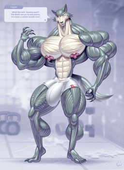 abs anthro areola biceps big_biceps big_bulge big_muscles big_nipples big_pecs biped black_finger_claws black_nose black_toe_claws blue_arms blue_body blue_ears blue_feet blue_legs blue_tail blue_text blurred_background boxer_briefs boxer_briefs_only bulge clothed clothing countershade_face countershade_torso countershading dumbbell exclamation_point eyebrow_scar eyebrows facial_scar feet gym honorific huge_bulge huge_muscles humanoid_feet hyper hyper_muscles interrobang japanese_honorific looking_at_viewer male muscular muscular_anthro muscular_arms muscular_biceps muscular_legs muscular_male muscular_thighs neck_muscles nipples obliques open_mouth pecs pink_inner_ear pink_nipples plantigrade pronounced_browridge scar serratus shadow sharp_teeth solo speech_bubble standing tail talking_to_viewer tan_body tan_countershading tan_face teeth text thick_arms thick_neck thick_thighs topless topless_anthro topless_male trapezius underwear underwear_only underwear_tag weights white_boxer_briefs white_clothing white_speech_bubble white_underwear wolfiecanem beastars legoshi_(beastars) canid canine canis mammal wolf 2024 artist_name digital_drawing_(artwork) digital_media_(artwork) english_text hi_res signature