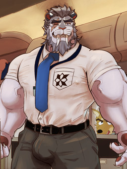 aircraft airplane anthro barazoku belt biceps black_belt blue_necktie bottomwear braided_hair bulge claws clothing employee_badge eye_scar facial_scar fangs finger_claws flight_attendant fur grey_body grey_bottomwear grey_clothing grey_fur grey_hair grey_pants hair inside inside_airplane luggage male muscular muscular_anthro muscular_male necktie nipple_outline one_eye_closed pants pawpads sabertooth_(anatomy) scar seat shirt solo teeth topwear vehicle vein veiny_muscles white_clothing white_shirt white_topwear yellow_body yellow_fur sakko_haruu anothereidos_of_dragon_vein_r ivar_(anothereidos_r) canid canine felid mammal prehistoric_species saber-toothed_tiger 2025 hi_res