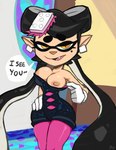 breasts clothed clothing dialogue exposed_breasts female flashing gloves hand_on_hip handwear humanoid_pointy_ears nipples pointy_ears pseudo_hair solo tentacle_hair tentacles text monamania nintendo splatoon callie_(splatoon) animal_humanoid cephalopod cephalopod_humanoid humanoid inkling marine marine_humanoid mollusk mollusk_humanoid 2023 absurd_res english_text hi_res portrait three-quarter_portrait