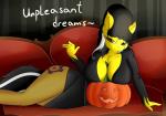 anthro between_breasts big_breasts breasts clothed clothing dialogue female jack-o'-lantern object_between_breasts solo text huckser hasbro my_little_pony fan_character earth_pony equid equine horse mammal pony english_text hi_res