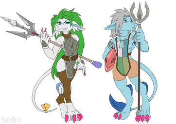accessory anthro armor biped bow_ribbon claws clothed clothing digitigrade duo eyebrows feet female furgonomics gills green_hair grey_body grey_eyes grey_hair hair headgear helmet holding_melee_weapon holding_object holding_polearm holding_trident holding_weapon kerchief leg_fins legwear long_hair looking_at_viewer looking_away male melee_weapon membrane_(anatomy) neckerchief neckwear polearm pupils ribbons simple_background slit_pupils standing tail tail_accessory tail_bow tail_ribbon thigh_highs toe_claws toes trident weapon webbed_feet webbed_hands white_background white_body kandlin final_fantasy final_fantasy_ix square_enix burmecian mammal rodent 2022