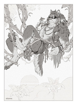 anthro biped border butt claws clothed clothed_anthro clothed_male clothing countershade_torso countershading eyewear feet fingers front_view fur glasses hair male pawpads paws solo tail toes white_border alsares canid canine canis mammal wolf 2026 digital_drawing_(artwork) digital_media_(artwork) hi_res