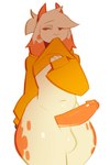 anthro balls bottomless clothed clothing fingers fur genitals hoodie horn humanoid_genitalia humanoid_penis male orange_body orange_eyes orange_fur orange_horn orange_penis penis simple_background solo topwear white_background white_body white_fur conditional_dnp svarz fanta_(carrotfanta) bovid caprine goat mammal 2023 hi_res