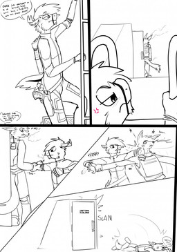 anthro battle dialogue duo fight guard ladder male smoking solo text topazknight red_(topazknight) canid canine deer fox mammal comic english_text hi_res maleherm_(lore)