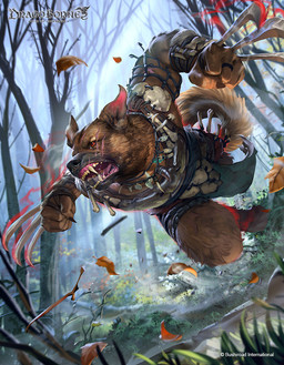 action_pose anthro bone bone_necklace brown_body brown_fur eye_scar facial_scar forest fur grass jewelry leaf male melee_weapon necklace open_mouth outside plant pose realistic scar solo tail tree weapon rudy_siswanto bushiroad dragoborne:_rise_to_supremacy canid canine canis domestic_dog mammal digital_media_(artwork) official_art