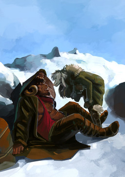 anthro brown_body chest_tuft cloak clothed clothing coat curled_horn curly_hair detailed_background duo face_to_face fantasy green_clothing green_coat green_topwear hair horn larger_male male muscular muscular_anthro muscular_male size_difference snow snowscape topwear tuft white_body winter_clothing winter_coat purplebirdman roshim_(purplebirdman) bovid caprine goat mammal sheep 2026 colored colored_sketch detailed digital_drawing_(artwork) digital_media_(artwork) hi_res shaded sketch