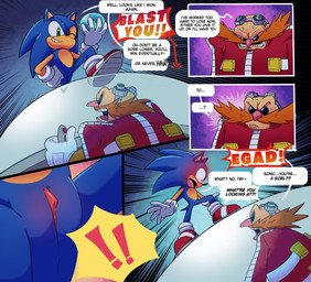 andromorph anthro blush duo eyewear facial_hair gender_reveal genitals goggles green_eyes intersex mustache shocked sunglasses surprised text vulva somedivs sega sonic_the_hedgehog_(series) dr._eggman sonic_the_hedgehog eulipotyphlan hedgehog human mammal comic english_text hi_res
