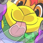 black_outline licking licking_screen outline scarf solo tongue tongue_out trevor-fox neopets bori_(neopets) neopet_(species) rainbow_neopet 1:1 digital_media_(artwork) hi_res