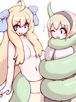 apode blonde_hair blue_eyes coiling duo female hair legless serpentine simple_background split_form white_background 57mm dropkick_on_my_devil! jashin-chan animal_humanoid draconcopode human humanoid lamia mammal reptile reptile_humanoid scalie scalie_humanoid snake snake_humanoid 2021 3:4 hi_res