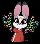 anthro clothed clothing female fur looking_at_viewer purple_eyes smile solo text rikuta_tp coco_(pixar) disney pixar zootopia judy_hopps miguel_rivera lagomorph leporid mammal rabbit