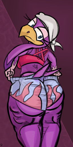 anthro big_butt blue_eyes bottomwear boxers_(clothing) bra butt clothing clothing_pull female huge_butt huge_hips kerchief looking_back overweight overweight_female purple_body sleepwear solo sports_bra tail thick_thighs tight_bottomwear tight_clothing underwear underwear_pull wide_hips amespinkinson sega sonic_riders sonic_the_hedgehog_(series) wave_the_swallow avian bird hirundinid oscine passerine swallow_(bird) 1:2 hi_res