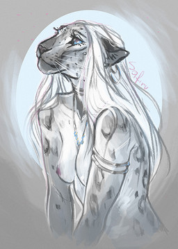 anthro areola blue_eyes breasts ear_piercing ear_ring eyebrows eyelashes female hair nipples nude piercing ring_piercing solo safiru felid leopard mammal pantherine 2020 digital_media_(artwork)