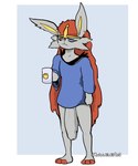 anthro big_penis clothing container cup genitals grey_body hair humanoid_genitalia humanoid_penis male penis red_hair shirt solo topwear bullelewds nintendo pokemon hazby_o'neil cinderace generation_8_pokemon pokemon_(species) 5:6 absurd_res hi_res