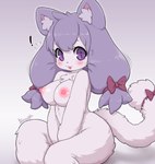 anthro areola biped blush breasts exclamation_point eyebrows eyelashes female fur looking_at_viewer nipples purple_eyes simple_background solo kionant domestic_cat felid feline felis mammal 2025 digital_media_(artwork) hi_res tagme