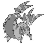 2_tails ambiguous_gender antennae_(anatomy) belly exoskeleton feral hooves lidded_eyes looking_at_viewer multi_tail overweight overweight_ambiguous overweight_feral pupils quadruped simple_background slit_pupils snout solo standing tail three-quarter_view white_background pr_quote nintendo pokemon arthropod generation_5_pokemon myriapod pokemon_(species) scolipede 2023 absurd_res aliasing binary_drawing digital_drawing_(artwork) digital_media_(artwork) full-length_portrait greyscale hi_res monochrome portrait