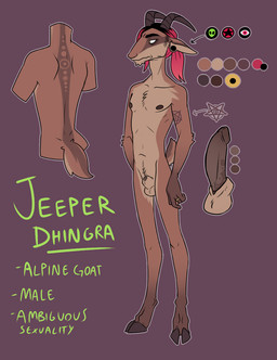 4_fingers animal_genitalia anthro arm_tattoo ear_piercing erection fingers fully_sheathed fur genitals hair hooves horn humanoid_genitalia humanoid_penis hybrid_genitalia hybrid_penis male multicolored_body multicolored_fur navel nipples nude occult_symbol penis pentagram pentagram_tattoo piercing pink_hair ring sheath sheathed_humanoid_penis solo standing symbol tail tattoo text yellow_eyes cadaverrdog jeeper_(cadaverrdog) alpine_goat bovid caprine domestic_goat goat mammal english_text model_sheet