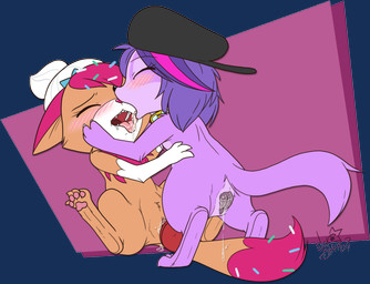 animal_genitalia animal_vulva blush bodily_fluids brown_body brown_fur canine_genitalia canine_vulva clitoris clothing dildo dipstick_tail dripping duo eyes_closed fangs female female/female feral flat_cap fur genital_fluids genitals hair hat headgear headwear markings open_mouth pawpads penetration pink_pawpads purple_body purple_fur purple_hair saliva sex sex_toy tail tail_markings teeth tongue tongue_out vaginal vaginal_fluid_drip vaginal_fluids vaginal_penetration vulva nekostar hasbro littlest_pet_shop littlest_pet_shop_(2012) sugar_sprinkles zoe_trent bird_dog canid canine canis cavalier_king_charles_spaniel domestic_cat domestic_dog felid feline felis hunting_dog mammal snowshoe_cat spaniel toy_dog 2017 alpha_channel