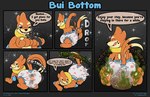 anthro bandai_namco bodily_fluids bottomwear buizel clothing data_(datahazard64) dialogue diaper digimon digimon_(species) duo entrapment feces gas generation_4_pokemon genital_fluids gooeythedragon guilmon macro male male/male messing_diaper messy messy_diaper micro nintendo pattern_bottomwear pattern_clothing pokemon pokemon_(species) scatplay size_difference soiled_diaper soiling stuffing urine watersports