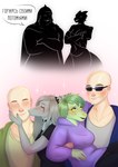 anthro bald big_breasts biped black_clothing black_shirt black_topwear blue_clothing blue_jacket blue_topwear blush bodily_fluids breasts canon_couple carrying_another carrying_partner choker claws clothed clothed_anthro clothed_female clothed_human clothed_male clothing dialogue eyebrows eyes_closed eyewear female finger_claws fingers front_view green_clothing green_hair green_jacket green_shirt green_topwear grey_eyes grey_hair group hair hand_on_cheek happy hoodie human_on_anthro humanoid_hands interspecies jacket jewelry kissing_cheek long_hair looking_at_another looking_down male male/female medium_hair necklace non-mammal_breasts open_clothing open_jacket open_topwear purple_clothing purple_hoodie purple_topwear raised_inner_eyebrows romantic romantic_couple shirt silhouette silhouetted_body smile sparkles speech_bubble sunglasses sweat sweatdrop text topwear white_clothing white_shirt white_topwear yellow_sclera korvalol cavemanon_studios goodbye_volcano_high humans_are_not_that_against_lizardwomen i_wani_hug_that_gator snoot_game anon_(snoot_game) fang_(gvh) inco_(iwhtg) olivia_halford ratibor veinte baryonyx dinosaur human mammal prehistoric_species pterodactylus pterosaur reptile scalie spinosaurid theropod absurd_res hi_res russian_text translation_request