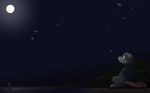 anthro biped clothing detailed_background moon night outside shirt sitting solo star topwear water emenius chipp mammal murid murine rat rodent 2023 hi_res