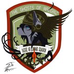 anthro armor crest_(heraldry) emblem female hair headgear helmet heraldry looking_away shield solo squadron_patch symbol text snaketeeth12 ace_combat razgriz_(ace_combat_5) canid canine canis mammal wolf 1:1 2017 english_text headshot_portrait hi_res portrait