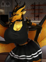 anthro bedroom big_breasts bottomwear breasts clothed clothing collar female fully_clothed legwear looking_at_viewer shirt skirt smile solo tail thigh_highs topwear wiggle mikeantilike_(artist) pandoraingrid_(artist) mythology wings_of_fire dragon hivewing_(wof) mythological_creature mythological_scalie scalie 2d_animation absurd_res animated hi_res high_framerate motion_tweening no_sound short_playtime webm