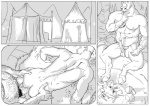 all_fours anal anal_penetration anthro bovid bovine butt campfire cloven_hooves comic doggystyle duo erection european_mythology from_behind_position furronika genitals greek_mythology greyscale hairy hands_on_hips high-angle_view hooves human human_on_anthro humanoid_genitalia humanoid_penis interspecies male male/male male_penetrated male_penetrating male_penetrating_male mammal minotaur monochrome muscular muscular_male mythology penetration penis pubes sex silhouette sitting tent