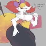 absurd_res accessory anthro big_breasts big_butt bow_(feature) bow_accessory bow_ribbon braixen breasts butt dialogue english_text female generation_6_pokemon hair_accessory hair_bow hair_ribbon hi_res huge_butt nintendo pokemon pokemon_(species) ribbons smoxul solo stick text thick_thighs velvet_(coldfrontvelvet)