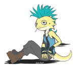 alternative_fashion anthro cigarette female looking_at_viewer mohawk punk punk_hair sleeveless_jacket smile solo jdanieloart joy_(jdanieloart) agamid bearded_dragon lizard reptile scalie