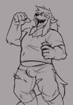 anthro bulge candy clothing dessert eating eating_candy food hair imminent_transformation long_hair male navel open_mouth overweight overweight_male slightly_chubby solo torn_clothing namelessenemy canid canine canis mammal wolf hi_res sketch