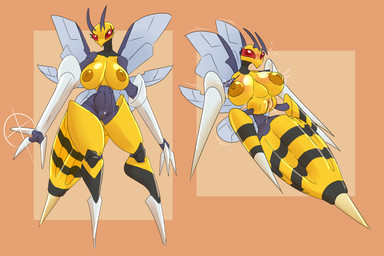 3_fingers antennae_(anatomy) anthro anthrofied areola arthropod_abdomen big_breasts biped black_body breasts empty_eyes eyelashes female female_anthro fingers genitals glistening glistening_areola glistening_breasts glistening_eyes grey_body insect_wings multicolored_body nipples non-mammal_breasts non-mammal_nipples nude nude_anthro nude_female pokemorph red_eyes small_waist solo sparkles standing stinger vulva wings yellow_areola yellow_body yellow_nipples chorsinnell39 nintendo pokemon arthropod generation_6_pokemon mega_beedrill mega_evolution pokemon_(species) 2026 3:2 archived_source digital_drawing_(artwork) digital_media_(artwork) hi_res multiple_images shaded